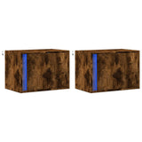 ZNTS Wall-mounted Bedside Cabinets with LED Lights 2 pcs Smoked Oak 852098