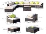 8 Pieces PE Rattan Corner Sofa with Thick Cushions, Aluminium Outdoor Rattan Garden Furniture T3398P320006