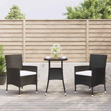 3 Piece Garden Bistro Set with Cushions Black Poly Rattan 3187440