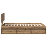 Bed Frame Artisian Oak 135 x 190 cm Solid Pine Wood 3412095