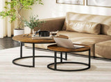 Set of Two Wood-Effect Stacking Tables - Rustic Brown T3398P423512