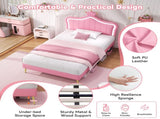 3ft Single Upholstered Bed with LED Adjustable Crown Shape Headboard, PU Leather Bed Frame with N652P265845P