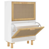 Shoe Cabinet White 52x25x80 cm Engineered Wood&Natural Rattan 345645