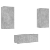 4 Piece TV Wall Units with LED Concrete Grey Engineered Wood 3216821