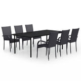 Garden Dining Set Black PE rattan, powder-coated steel, glass Large 3099381