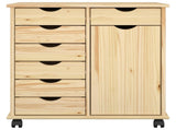Rolling Cabinet Brown 63.5 x 39 x 65.5 cm Solid Pine Wood 42032397