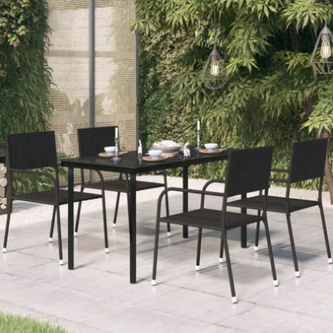 ZNTS Garden Dining Table Black 140x70x74 cm Steel and Glass 318747