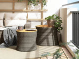 Garden Side Tables 2 pcs with Wooden Top Grey Poly Rattan 366289