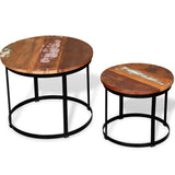 Two Piece Coffee Table Set Solid Reclaimed Wood Round 40cm/50cm 244007