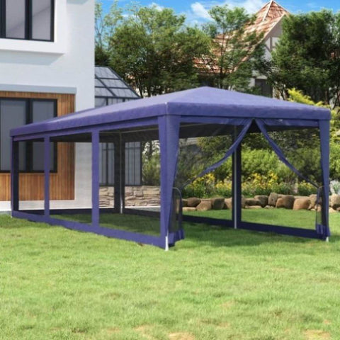 ZNTS Party Tent with 8 Mesh Sidewalls Blue 3x9 m HDPE 319242