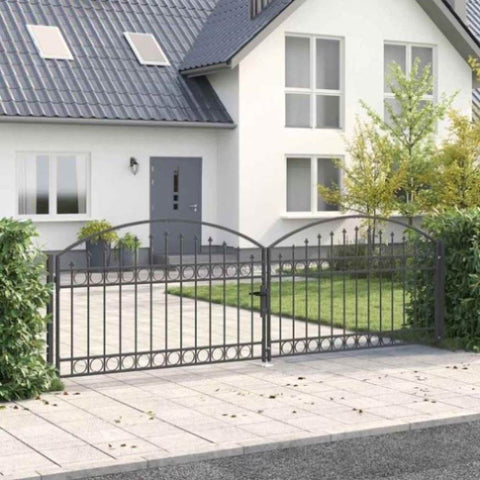 Fence gate with Lock Grey 400 x 125 cm Steel 42008942