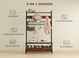 5-In-1 Industrial-Style Hallway Tree - Brown/Black T3398P377979