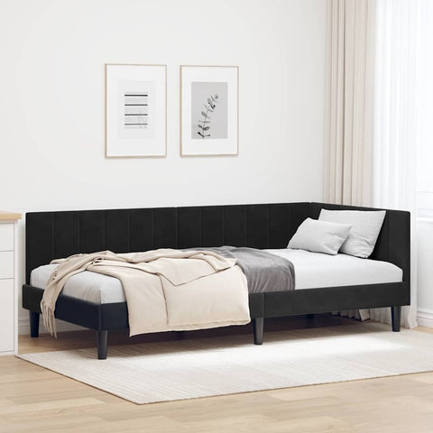 Corner Bed Frame with Headboard Black 100 x 200 cm Velvet 42016363