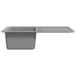 ZNTS Granite Kitchen Sink Single Basin with Drainer Reversible Grey 141670