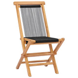 Garden Chair Set of 2 Black, Natural Wood Teak wood, Polyester rope 49363