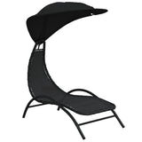 Sun Lounger With Canopy Black Textilene Fabric, Powder-Coated Steel 362706