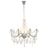 Chandelier with Beads Silver 8 x E14 Bulbs 281606