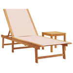 Sun Lounger with Table Cream Solid Wood Acacia and Textilene 4008416