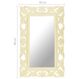 Hand Carved Mirror White 80x50 cm Solid Mango Wood 321642
