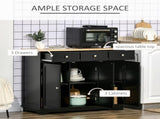 Sideboard with Rubberwood Top and Adjustable Shelves for Dining Room, Kitchen - Black T3398P378035
