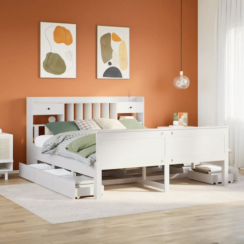 ZNTS Bookcase Bed without Mattress White 180x200 cm Super King Solid Wood Pine 3308913
