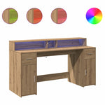 Desk with LED Lights Artisian Oak 160x55x91 cm Engineered Wood 3309437