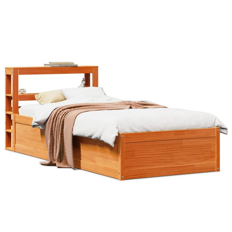 Bed Frame with Headboard Wax Brown 90x200 cm Solid Wood Pine 3306353