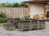 11 Piece Garden Dining Set with Cushions Grey Poly Rattan 3210788