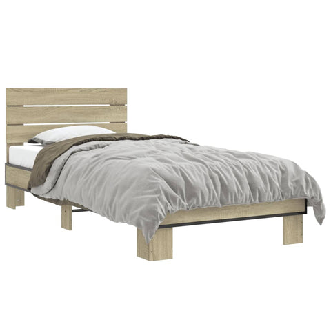 ZNTS Bed Frame Sonoma Oak 90x200 cm Engineered Wood and Metal 845743