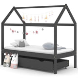 Kids Bed Frame with a Drawer Dark Grey Solid Pine Wood 80x160cm 322143