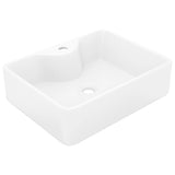 ZNTS Ceramic Bathroom Sink Basin with Faucet Hole White Square 141936
