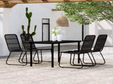 Dining Set Black Powder-Coated Steel, PE Rattan, Glass 5 Piece Set 3099169