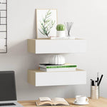 Wall Drawer Shelves 2 pcs Oak and White 40x23.5x10cm MDF 330250