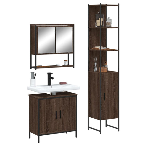 ZNTS 3 Piece Bathroom Furniture Set Brown Oak Engineered Wood 3214684