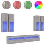 7 Piece TV Wall Cabinet Set with LED Lights Grey Sonoma 3216776