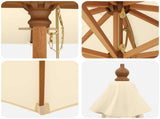 Garden Parasol 300 x 248 cm Solid Eucalyptus Wood Cream White 42041406