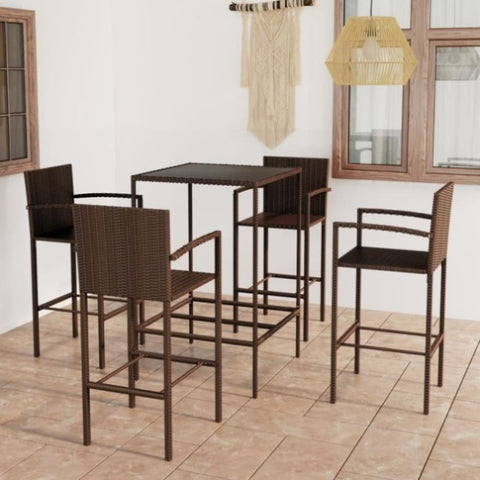5 Piece Garden Bar Set Poly Rattan Brown 3064839
