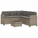 ZNTS Garden Sofa with Table and Cushions L-Shaped Grey Poly Rattan 369041