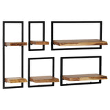 246014 Wall Shelf Set 5 Pieces Solid Acacia Wood and Steel