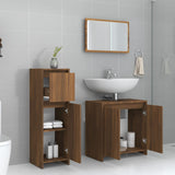ZNTS 3 Piece Bathroom Furniture Set Brown Oak Engineered Wood 3143933