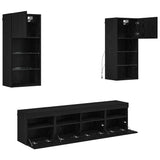 TV Wall Units with LED Black Oak Engineered Wood 3402982