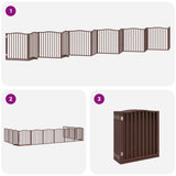 Dog Gate with Door Foldable 12 Panels Brown 960 cm Poplar Wood 3155640