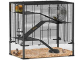 Four-Tier Hamster Cage with Deep Tempered Glass Bottom, Hut, Running Wheel, Food Dish, Water Bottle, T3398P350102