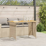Garden Table with Wooden Top Beige 110x68x70 cm Poly Rattan 366357