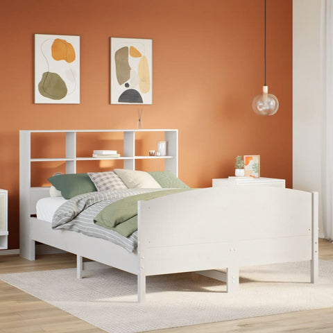ZNTS Bookcase Bed without Mattress White 160x200cm Solid Wood Pine 3323099