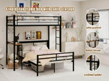 Sturdy Metal Bunk Bed with Wooden Desk Space-Saving Design for Bedroom, Home Office, or Dorm W3987P506944