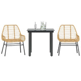3 Piece Garden Dining Set Brown Poly Rattan Glass 3334541