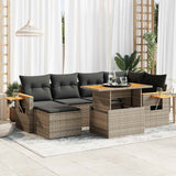 7 Piece Garden Sofa Set with Cushions Grey Poly Rattan Acacia 3327623