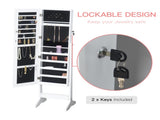 Jewelry Cabinet Standing Mirror Full Length Makeup Lockable Armoire Storage Organizer White T3398P344383