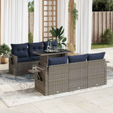 7 Piece Garden Sofa Set with Cushions Grey Poly Rattan Acacia 3326422